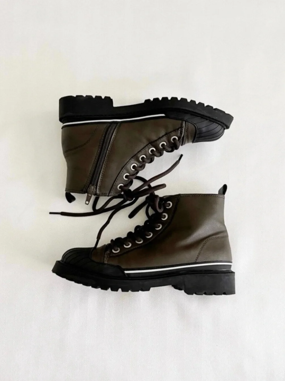 Olive Green Lace-Up Combat Boots - Boys